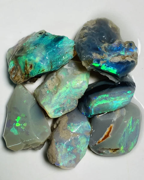 Lightning Ridge Opal Rubs n rough Parcel Dark bases from the Miners Bench® 31cts Stunning Bright Multifires to faces 15x8x6mm to 12x8x5mm WSY57