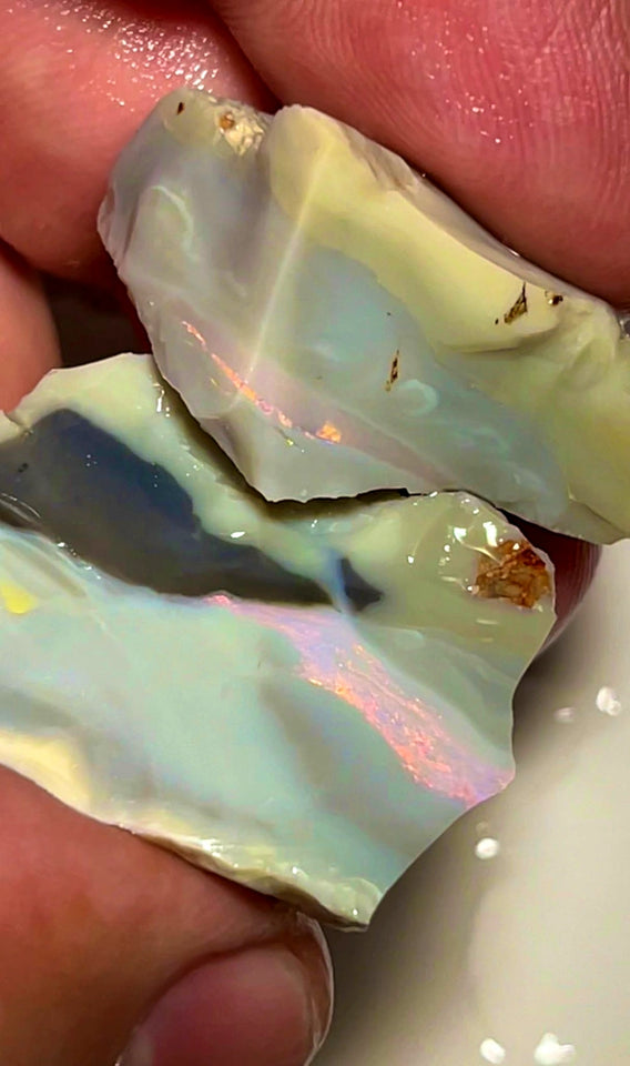 Lightning Ridge Rough  Big Thick Dark Seam Opal Chunks 112cts Bright Multicolours in bars 35x22x18mm & 22x17x16mm  WAC14