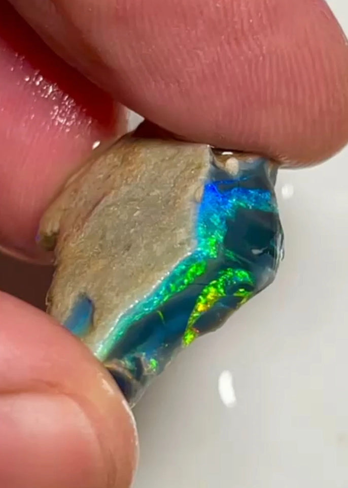 Mulga® Gem Black/Dark Seam opal rough 17.95cts Wee Warra Plains Very Exotic Bright Gorgeous Multi Fires rough to cut  24x16x7 mm NEW931