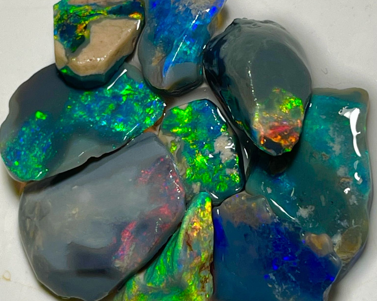 May DEAL Black/Dark opal rubs/rough parcel 31.75cts Lots of gorgeous exposed Multicolours to faces  19x14x3 to 9x8x2mm NEW971