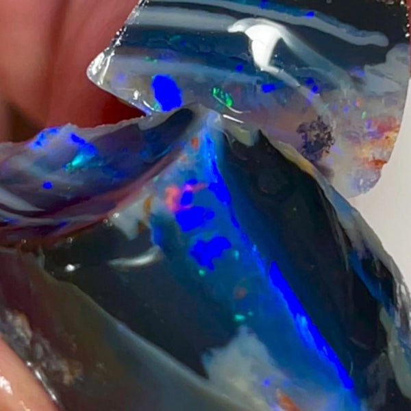 Big Thick & Black 39.50cts Gorgeous Cutters Seam opal spit of Lightning Ridge Thick Blue dominant bars with m.fire flashes 25x17x12 & 15x10x7 mm NEW917