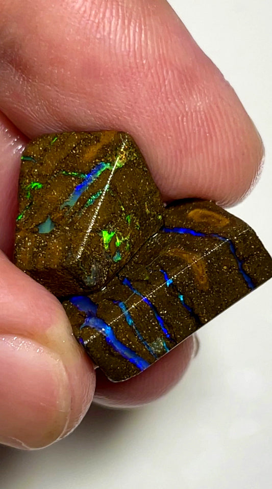 Queensland Boulder Matrix opal 26cts rough Pair Winton Stunning Exotic Bright veins 18x12xmm & 12x12x8mm BFC75