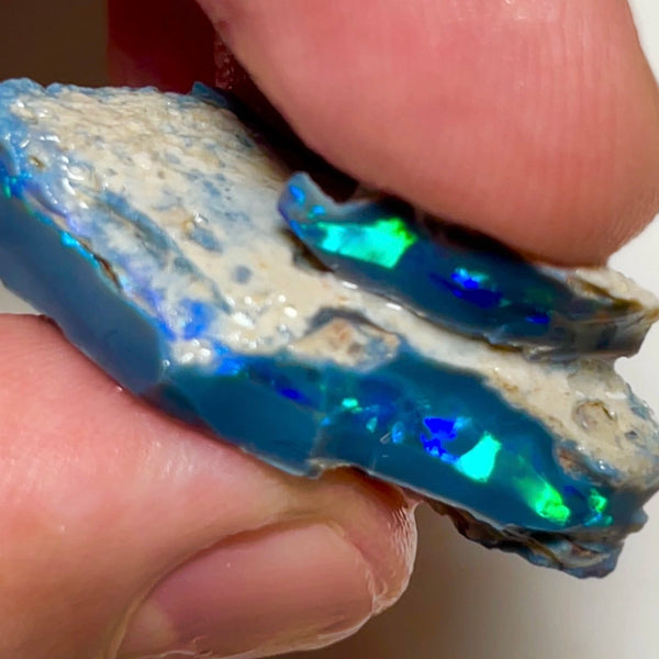 Mulga® Big Sized Black Seam opal split 32.00cts Wee Warra Plains Gorgeous Bright Green & Blue dominant Bar full of potential 35x20x10mm & 18x8x4mm NEW900