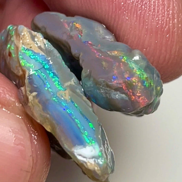 Lightning Ridge Multicolour knobby opal rough 28.75cts Multiple Multifires Bars inc Reds/Orange/Yellow in one piece to cut 25x20x4mm & 20x16x5mm NEW934
