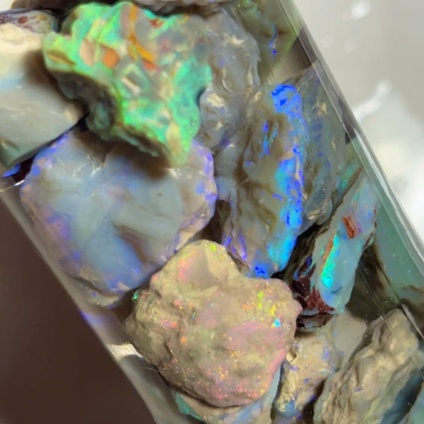 Lightning Ridge Multicolour knobby opal rough 219.00cts Lots of bars & Multicolours showing lots of potential 25x20x8mm to 9x8x4mm NEW933