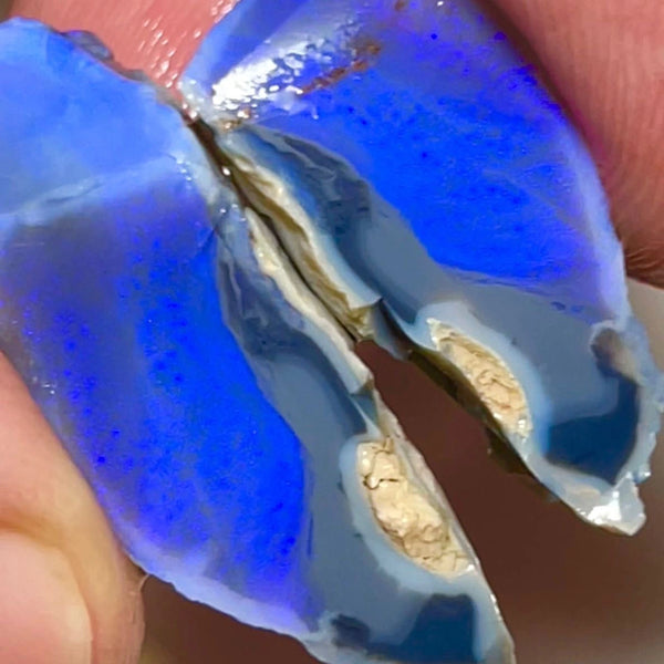 Lightning Ridge Rough Dark Seam split pair 47cts Big Size Bright gorgeous Blue fires 30x18x11 & 24x16x11 mm NEW07