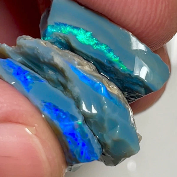 Stack of Dark Base seam opal rough Lightning Ridge 25.50cts Nice bars with Greens & blues to Cut & Polish 20x18x4 to 15x10x3mm NSW156
