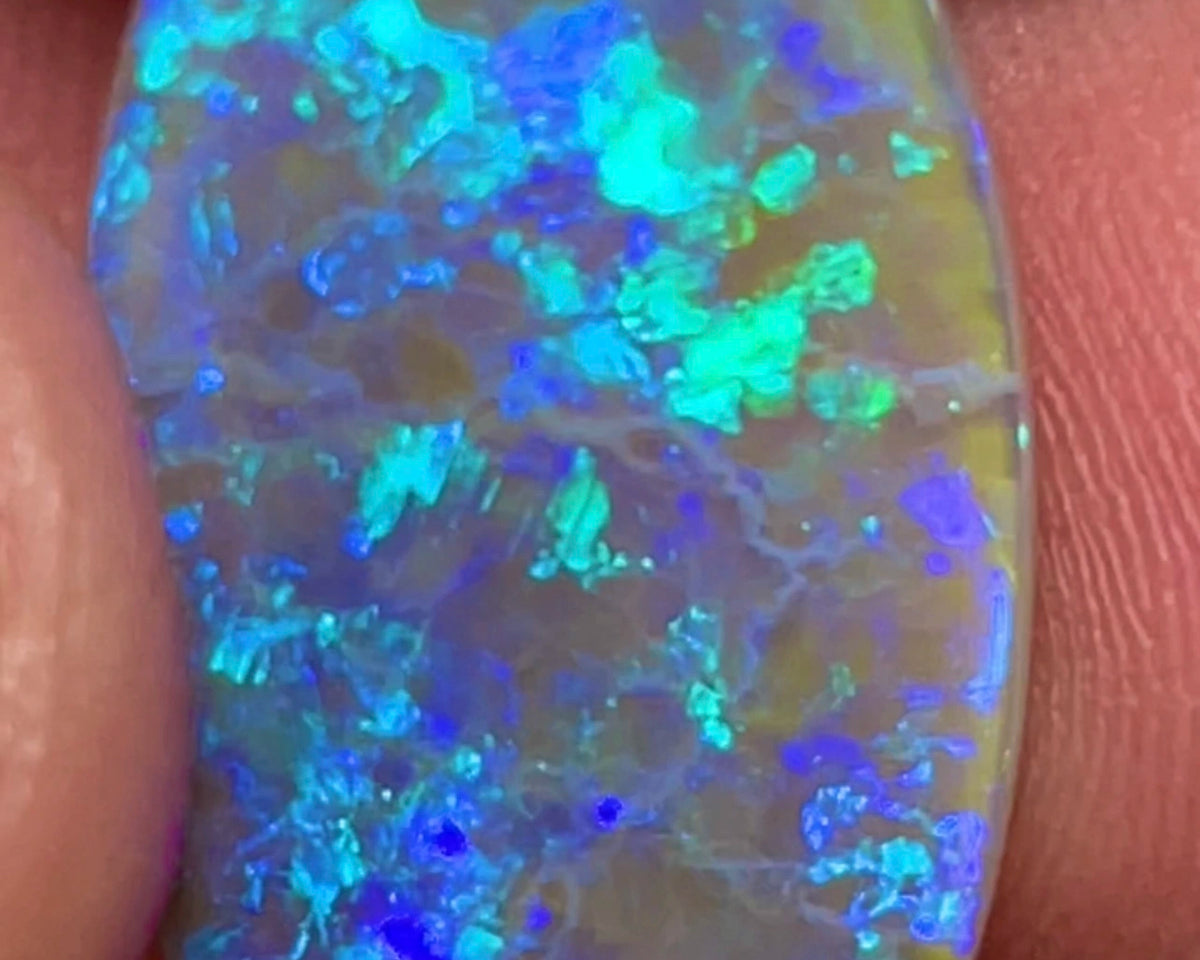 Gem Large sized Dark opal Gemstone 10.00cts Grawin Seam with Gorgeous Hues of Greens & Blues Popping Floral / Confetti pattern  24.00x 13.00x 3.00mm Top Polish ready 2 set NEW932