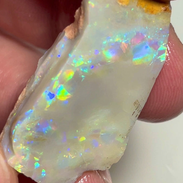 Lightning Ridge Big Sized Seam opal rub/rough 31.75cts Loaded with Bright Multicolours Inc Oranges & Yellows 32.00x 17.00x 6.00mm NEW948