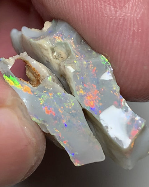 Lightning Ridge Rough Opal Semi Black Seam Split 16.4cts High Grade Exotic Vibrant Bright Lovely MULTIFIRES in bars 28x15x5mm & 18x7x5mm WSU55