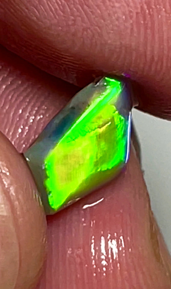 Lightning Ridge Small Opal Rough/Rub Dark Base Gem Grade From the Miners Bench® 1.65cts Satruation of Vibrant Vivid Yellow/Green dominant Electric fires 9x7x5mm WAD20