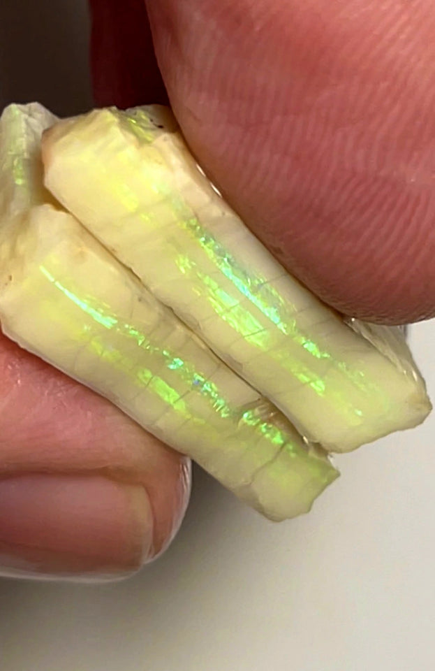 Lightning Ridge Rough Opal 28cts Stunning Light Base Pair Cutters Candy® High Grade Bright Yellow/Green dominant Multifires in multi bars both approx 25x12x5mm WAD18