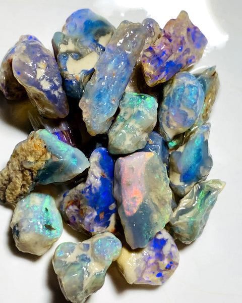 Lightning Ridge Rough Dark & Crystal Knobby Seams Opal Parcel 56cts Lots of Potential & Cutters Bright Multicolours 20x12x5mm to 7x6x5mm WAA36