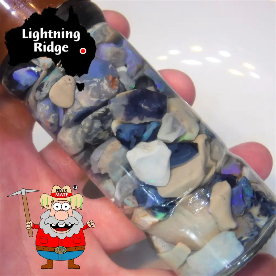 Lighting Ridge Rough Opal Parcel 475Cts Gamble Potch & Colours (Shown In Jar) 25Mm To Chip Size