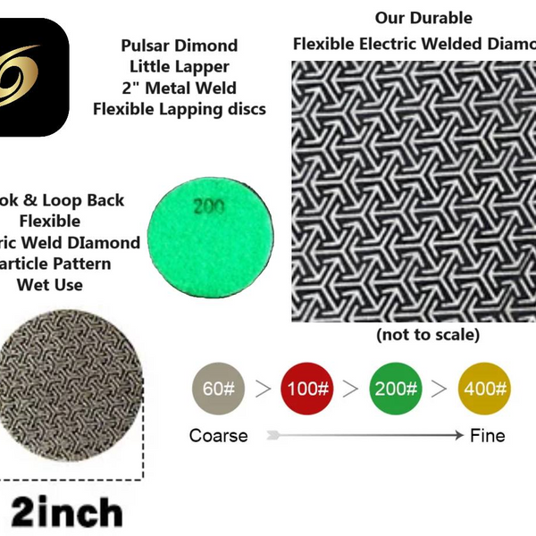 Pulsar Diamond Little Lapper 2"/50mm Metal Weld Diamond Hook & Loop back sets of 4 grits 60-100-200-400 LLMW4