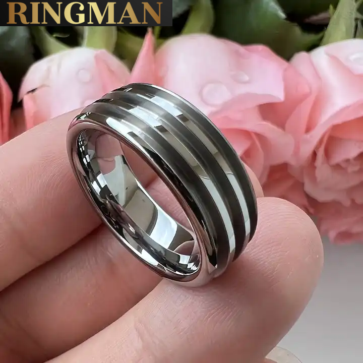 Hi Quality RingMan Tungsten Ring Blank for inlay opal or other 8mm wide ring with 1.1mm Triple channel UK sizes High polish