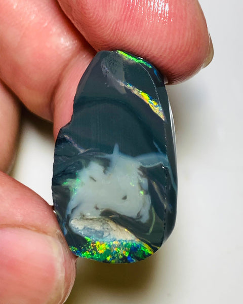 Australian Rough / Rub N4 Black opal  23cts Large Picture stone with Vibrant Bright multicolour bars 29x17x7mm WSQ29