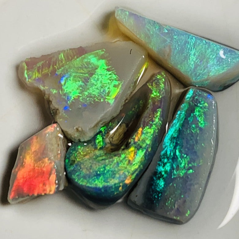 Australian Opal Rubs Parcel Semi Black & Crystal Plate of colour from the Miners Bench® 13cts Super Bright Vivid fires to faces 15x7x3mm to 6x6x4mm WSQ99