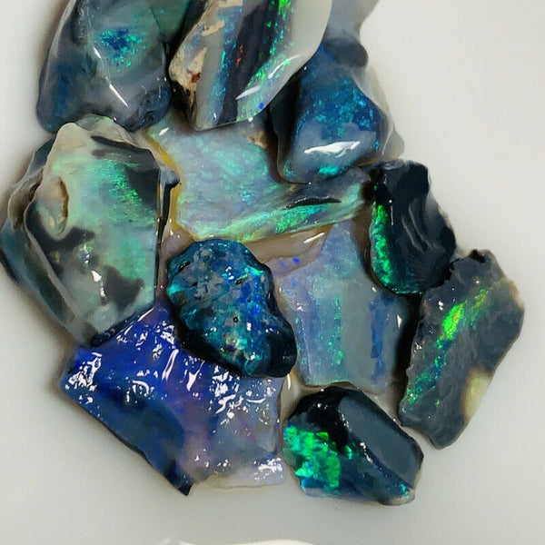 Australian Rough Mulga® Field Black & Semi Black Opal Parcel 50cts Bright Brilliant Bars & Fires for cutters 18x10x4mm to 10x6x3mm GEM1705