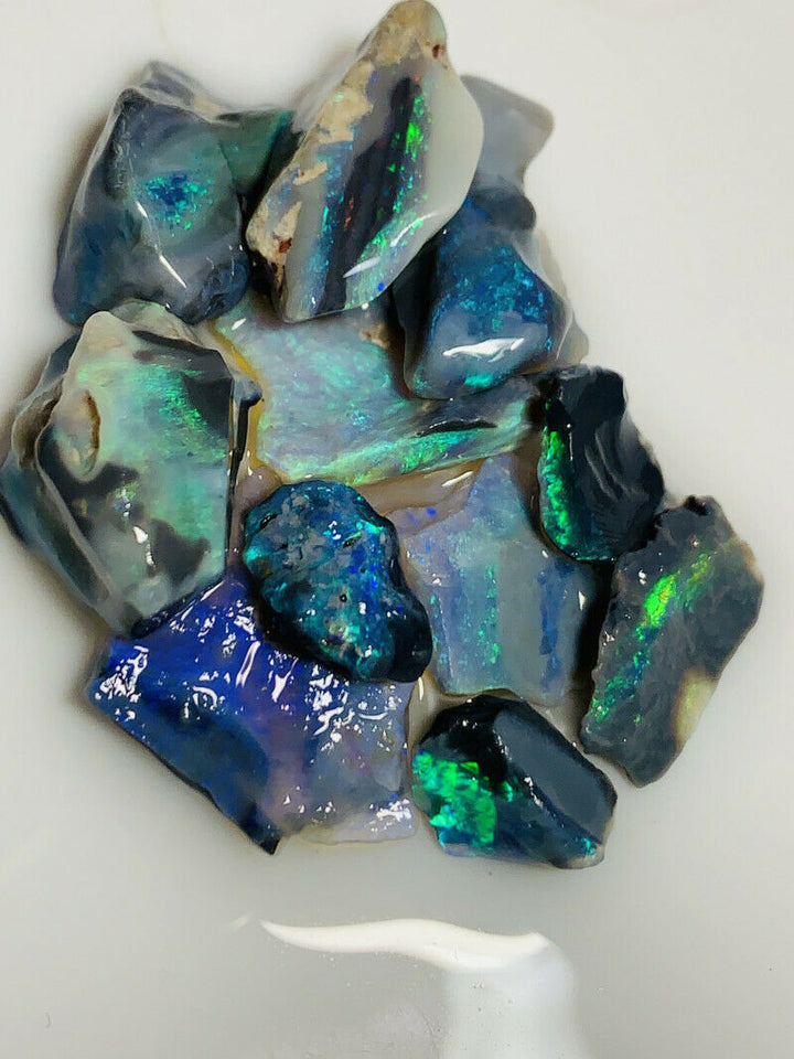 Australian Rough Mulga® Field Black & Semi Black Opal Parcel 50cts Bright Brilliant Bars & Fires for cutters 18x10x4mm to 10x6x3mm GEM1705