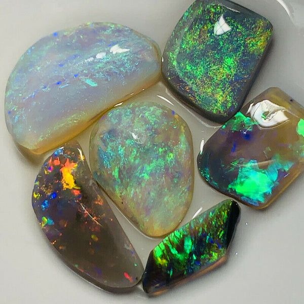 Australian Opal Rubs parcel Gem Grade Black - Semi Black - Crystal Miners Bench® Rubs / Preforms 21.8cts Lots of Lovely bright FIRES / MULTIFIRES 18x10x5mm to 12x5x2mm GEM1196
