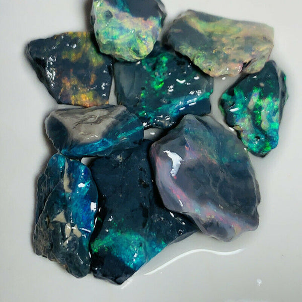 Australian Rough GEM GRADE Mulga® Field Black Opal Parcel 30cts Beautiful & Bright Reds & MultiFires for cutters 12x10x6mm to 11x7x3mm GEM1382