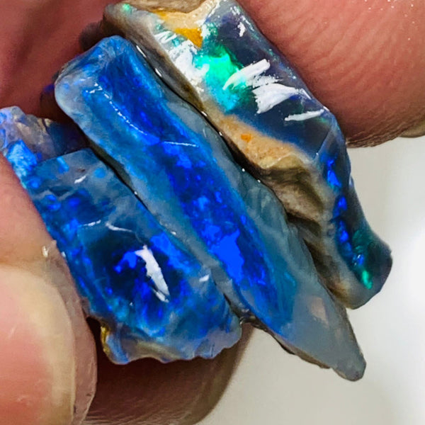 Australian Rough Opal Semi Black 14cts Cutters Candy Material Seam Stack High Grade Vivid & Bright fires in stunning bars 19x2x3mm to 12x11x3mm WSN47