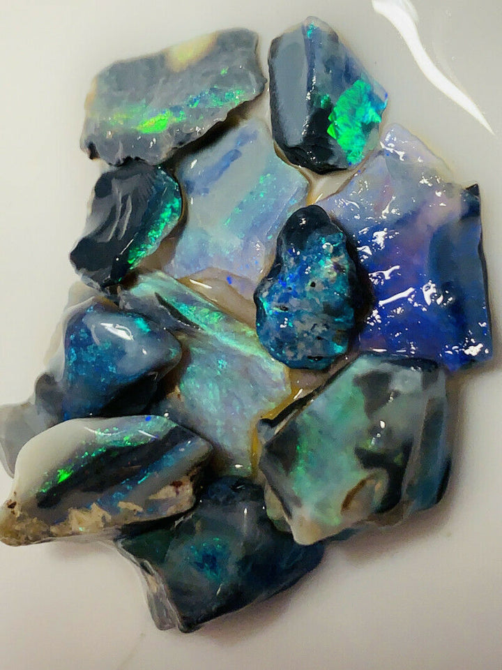Australian Rough Mulga® Field Black & Semi Black Opal Parcel 50cts Bright Brilliant Bars & Fires for cutters 18x10x4mm to 10x6x3mm GEM1705