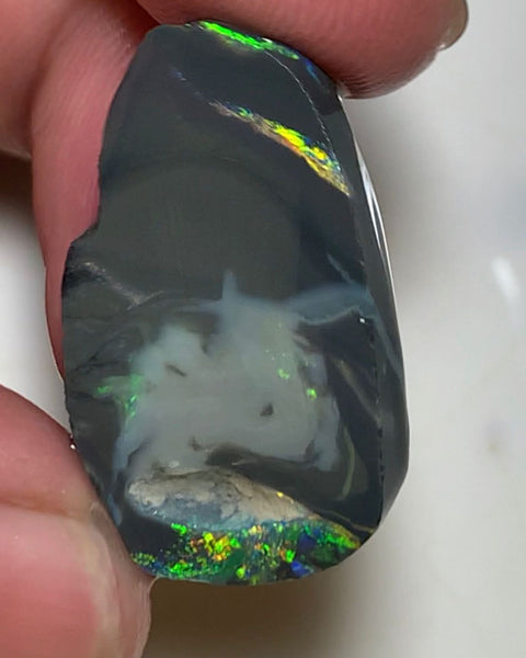 Australian Rough / Rub N4 Black opal  23cts Large Picture stone with Vibrant Bright multicolour bars 29x17x7mm WSQ29
