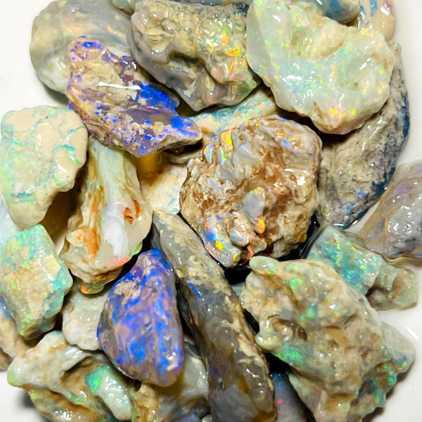 Lightning Ridge Rough  Dark & Crystal Knobby Seams Opal Parcel 120cts Lots of Potential & Cutters Bright Multicolours 24x8x5mm to 10x9x3mm WAC23