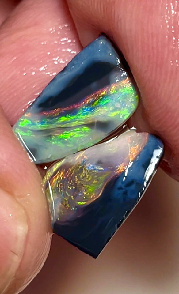 Lightning Ridge Opal Rough/Rub Blacks From the Miners Bench® 3.15cts Gorgeous Bright Multi fires 15x8x2mm & 14x7x1.5mm WAC46