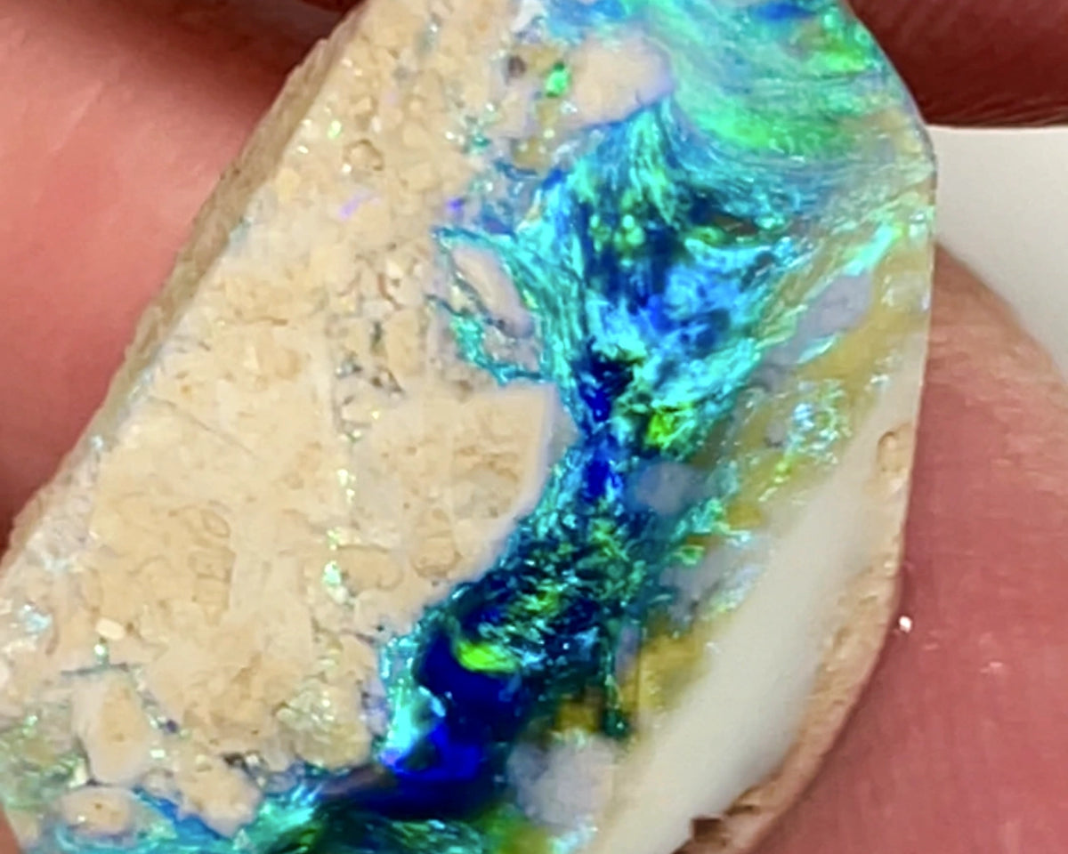 Lightning Ridge Black Crystal Opal knobby formation Rough Rub 7.75cts Stunning Bright Green/Blue/Teals 21x15x4mm 1007