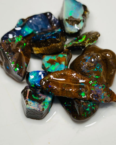 Australian Rough n Rubs Boulder Opal Parcel 54cts Winton Fields Lots Bright Lovely Multicolours to faces for cutters 22x9x8mm to 8x6x4mm WSU60