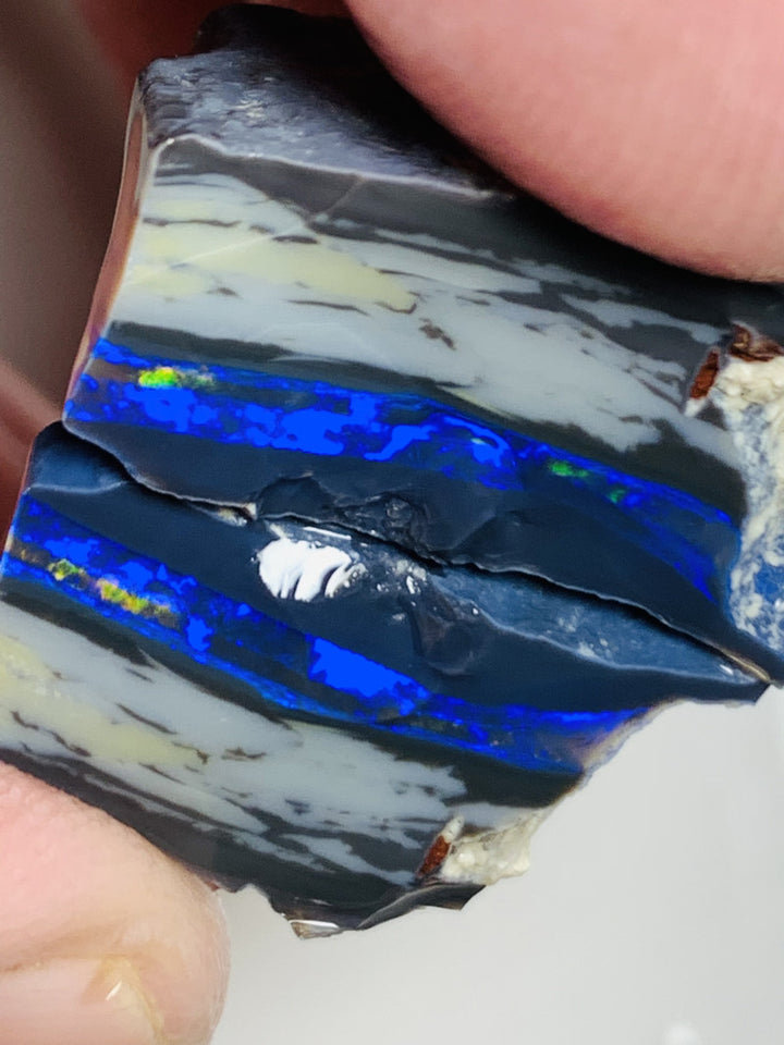 Lightning Ridge Rough Mulga® Black Opal Seam Split 27cts Exotic & Stunning Cutters Gorgeous Multifire bars 25x13x11mm both approx WSU43