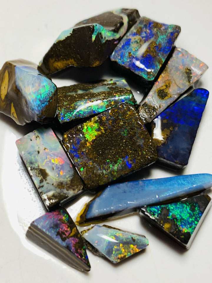 Australian Rough n Rubs Boulder Opal Parcel 69cts Winton Fields Lots Bright Lovely Multicolours to faces for cutters 15x12x3mm to 14x8x7mm WSU41