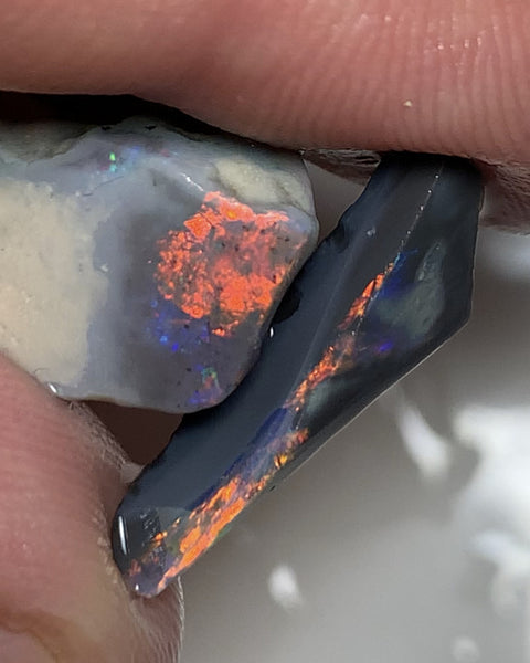 Lightning Ridge Black & Dark Opal Rubs High Grade 19cts bright & Reds & multi colour fires 24x12x10mm & 20x8x5mm WSQ85