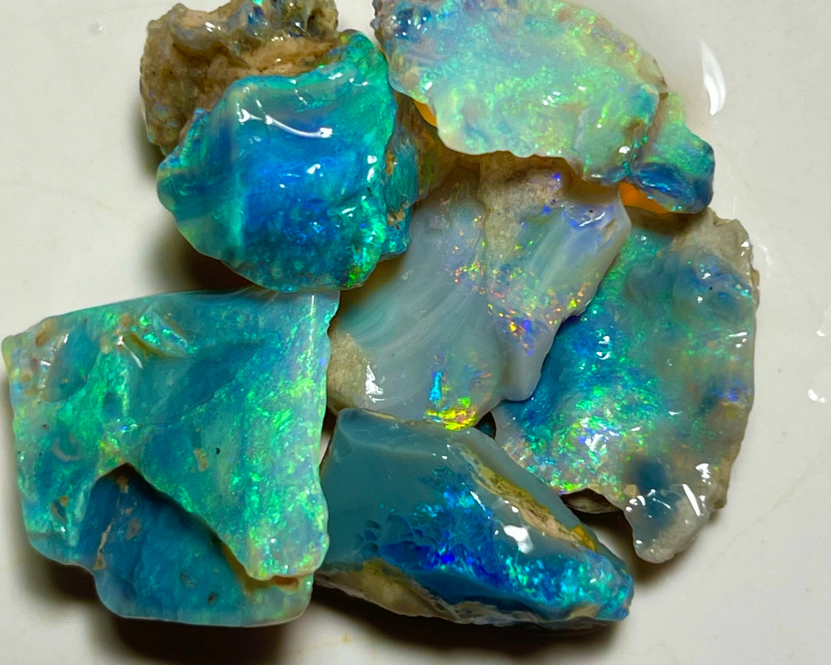 Lightning Ridge Cutters Dark Crystal Seam opal parcel 44.75cts Loaded with Bright Multicolours  packed with Potential  20x20x4mm to 20x12x6mm NEW949