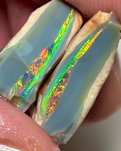 Gem Quality Select Cutters Seam opal rough 22.00cts Grawin material amazing Super Bright Red Multifires bars to cut 17X15X6mm & 20X7X7mm NEW958