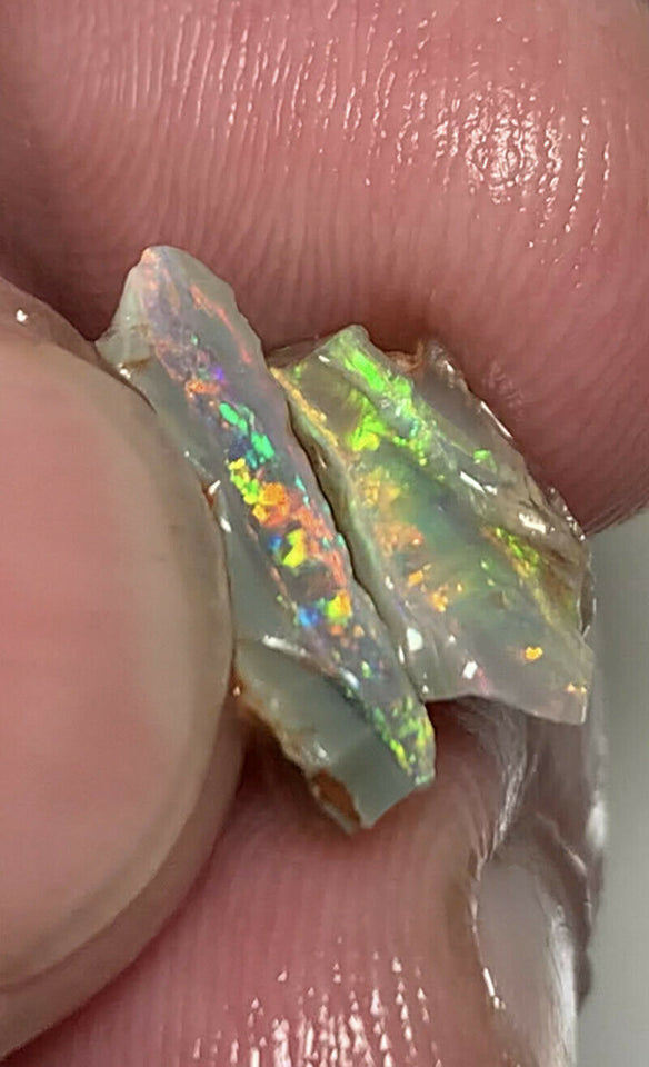 Lightning Ridge Rough Opal 3.5cts Small Pair Stunning Dark Crystal Base Cutters Candy® GEM Grade Bright Multifires 14x7x3mm & 12x5x5mm WAC52