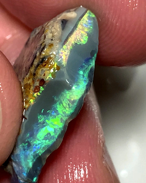 OPAL MONTH SPECIAL Lightning Ridge Rough Opal Dark Base 15cts Cutters Candy Exotic High Grade Bright Multifires in stunning bars 25x15x7mm WSZ59