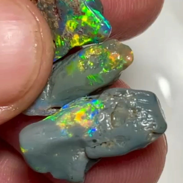 Allawah Knobby opal rough Trio to cut 12.00cts Gorgeous Super Bright Yellow/Green/Orange dominant fires to cut 19x10x4mmto 19x7x4 mm NEW953