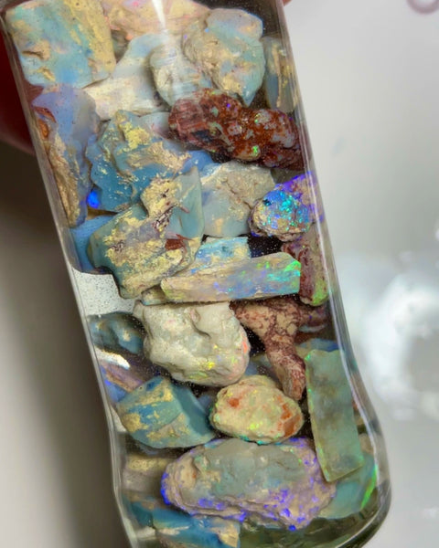 Lightning Ridge colourful knobby material to gamble 230cts 30x8x7 to 6x4x2mm NEW21