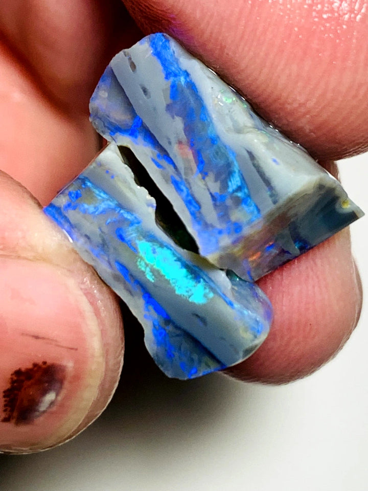 Lightning Ridge Dark Base Candy Seam Opal split rough 18cts Gorgeous & bright Multifire stacked bars 15x12x7mm & 15x10x7mm WAA52