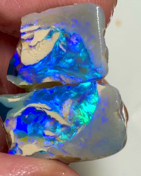 Lightning Ridge Dark Crystal knobby opal rough rub split 37.00cts Amazing Exotic Bright Greens & Blues to cut 22x13x11 & 17x12x10mm  NSW095