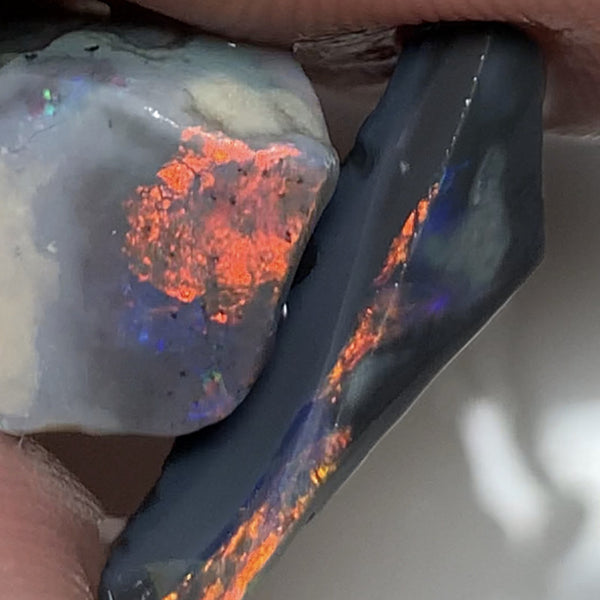 Lightning Ridge Black & Dark Opal Rubs High Grade 19cts bright & Reds & multi colour fires 24x12x10mm & 20x8x5mm WSQ85