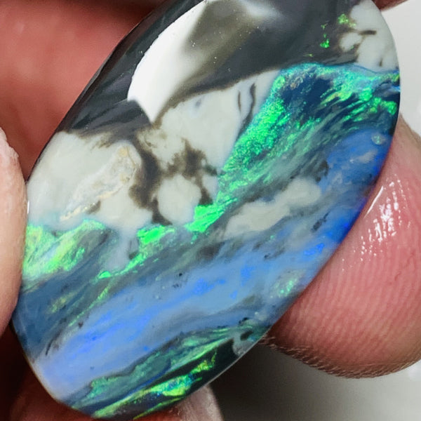 Lightning Ridge Rough / Rub Semi Black opal 21.4cts Mother Nature's Oil painting Picture stone with Bright multicolours 30x18x4mm WSU53