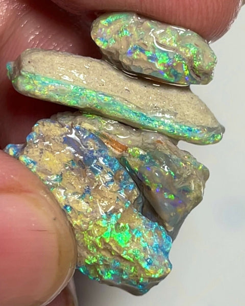 Stunning Lightning Ridge Crystal Base Knobby & Seam  opal rough formations 27.50cts Bright Yellow/Green/Orange Dominant fires to cut & polish 21x12x6 to 15x7x4mm NSW150