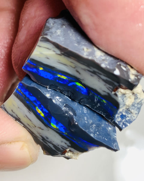 Lightning Ridge Rough Mulga® Black Opal Seam Split 27cts Exotic & Stunning Cutters Gorgeous Multifire bars 25x13x11mm both approx WSU43