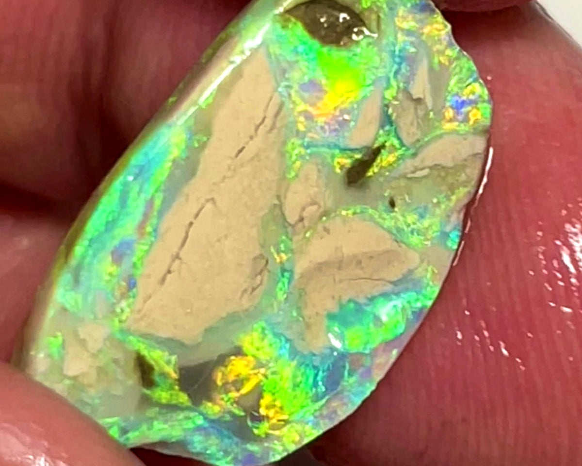 Lightning Ridge "Coocoran" Crystal Opal knobby formation Rough Rub 6.25cts Very Bright Yellow Dominant Fires 20x12x3mm 1009