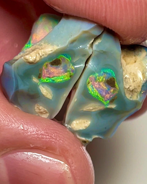 Wow Super exotic looking Knobby opal split rough/rub pair 17.50cts Stunning Pinks throughout these amazing multifires  20x11x11 & 20x14x8mm NSW054